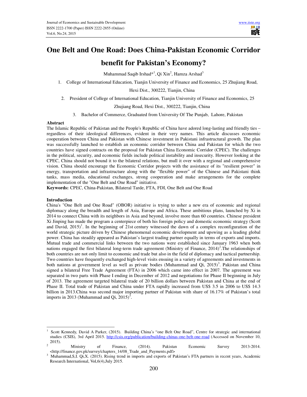 One Belt and One Road: Does China-Pakistan Economic Corridor Benefit for Pakistan’S Economy?