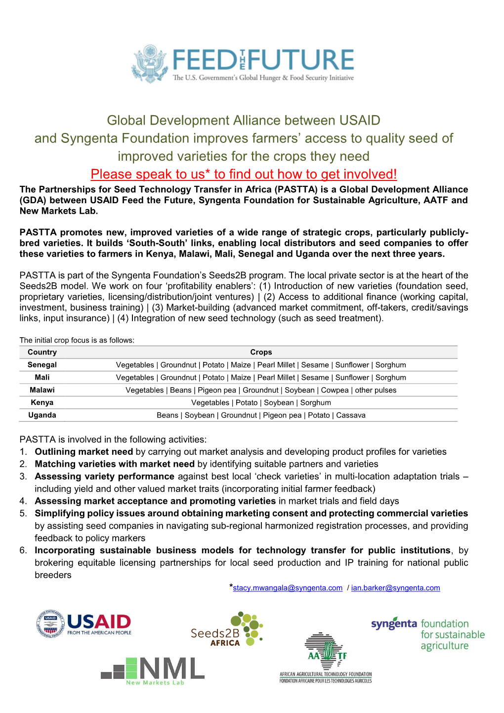 Global Development Alliance Between USAID and Syngenta Foundation