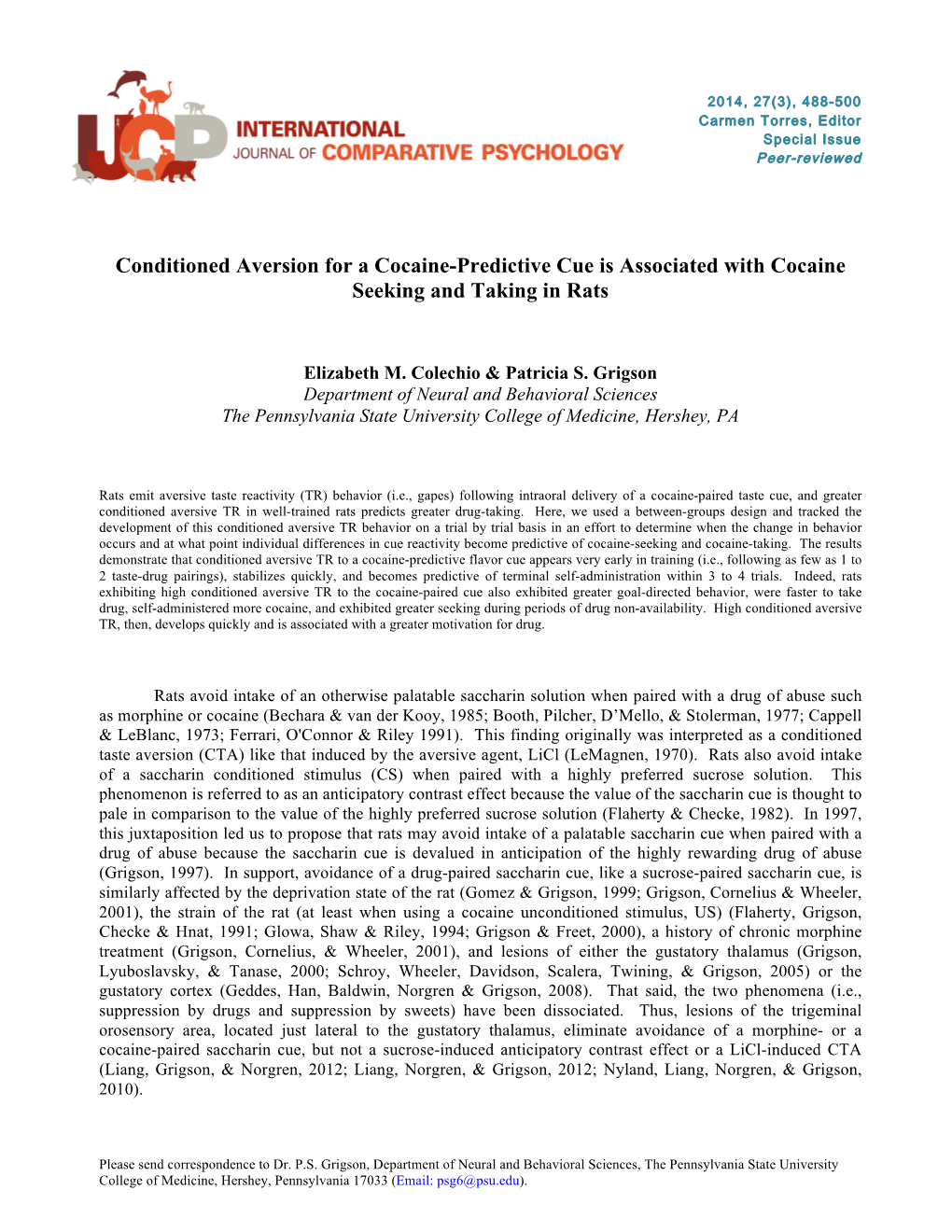 Conditioned Aversion for a Cocaine-Predictive Cue Is Associated with Cocaine Seeking and Taking in Rats