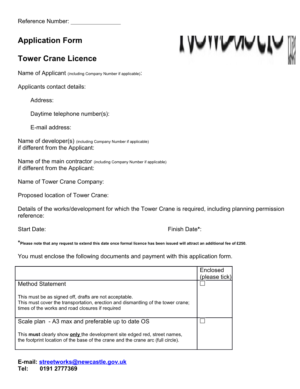 Tower Crane Application Form