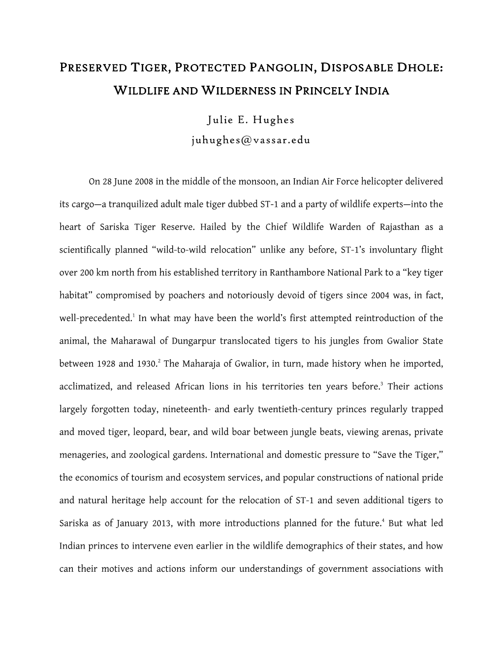 Julie Hughes, “Environmental Status and Wild Boar in Princely India,” in K