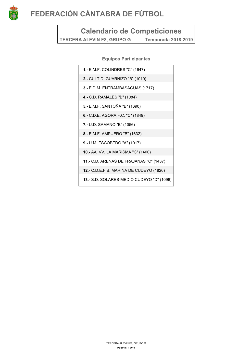 Calendario De Competición