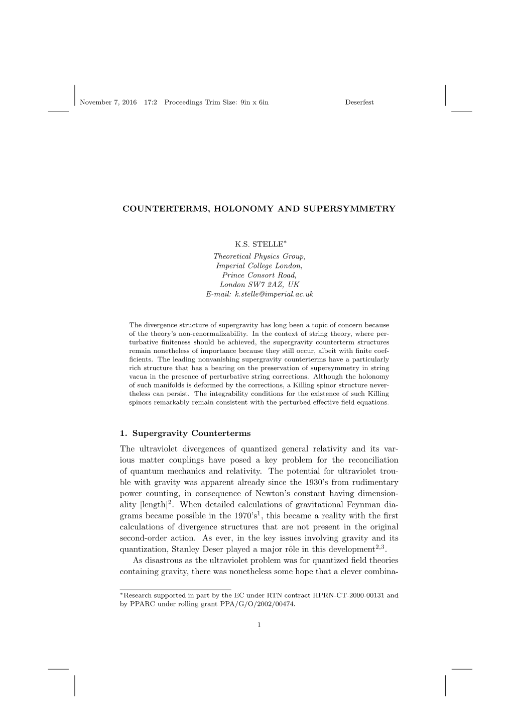 Counterterms, Holonomy and Supersymmetry