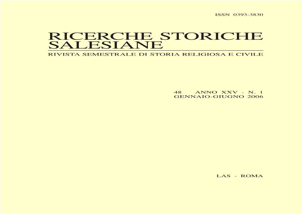 RICERCHE STORICHE SALESIANE Rivista Semestrale Di Storia a Cura Religiosa E Civile Dell’Istituto Storico Salesiano - Roma ABBREVIAZIONI