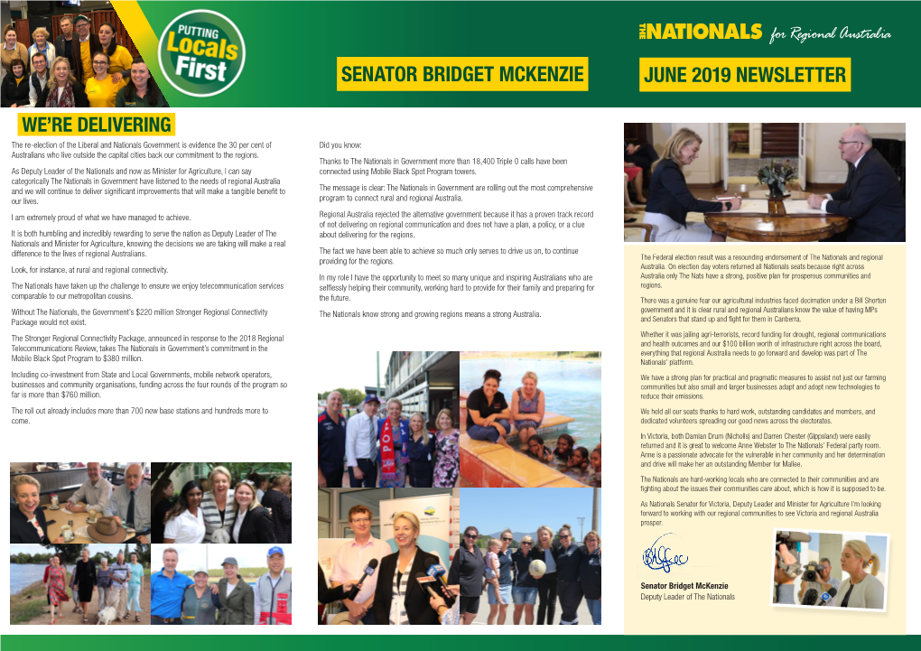 June 2019 Newsletter Senator Bridget Mckenzie