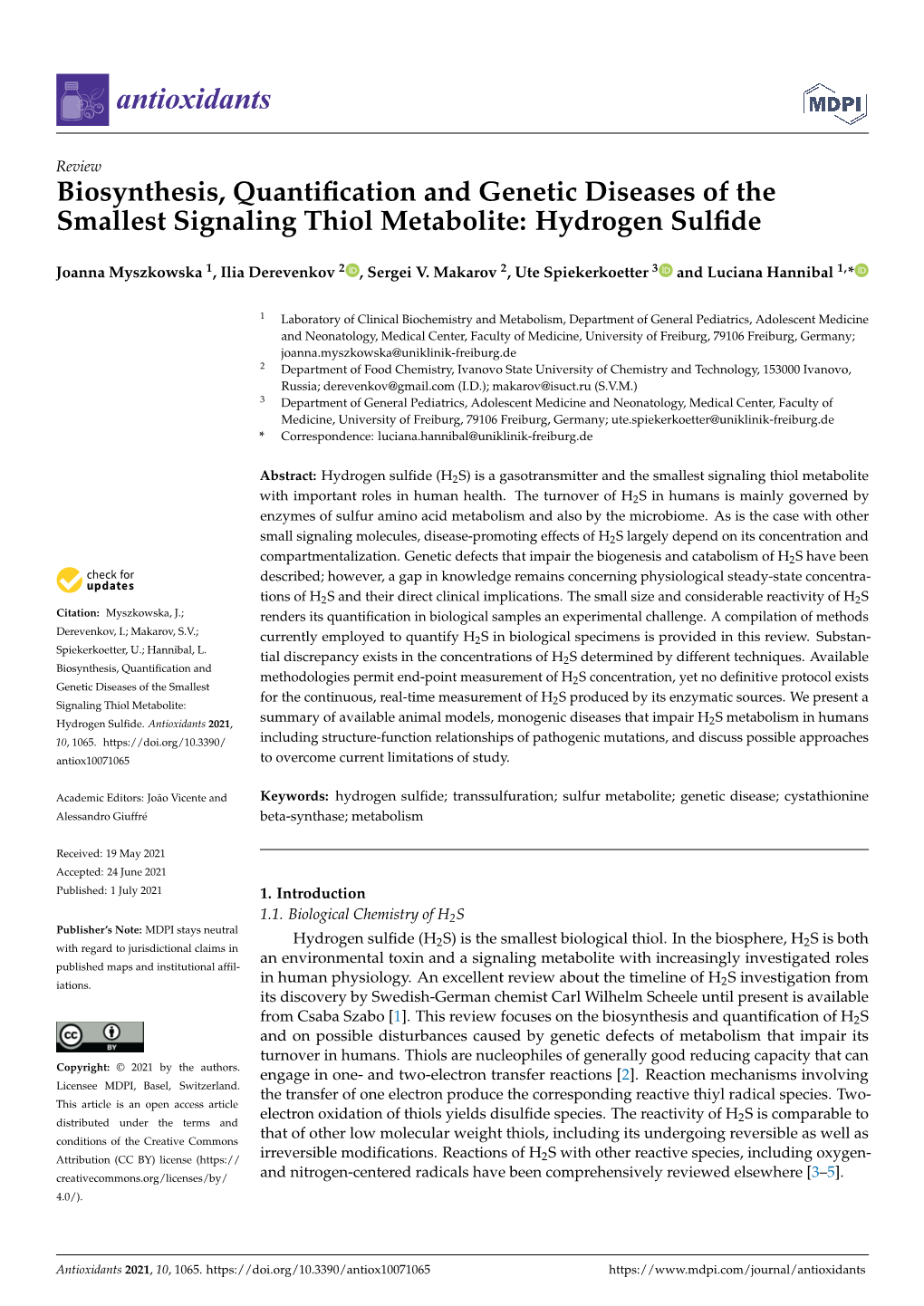 Hydrogen Sulfide Is a Weak Acid with Pka~7.0 (Figure 1)