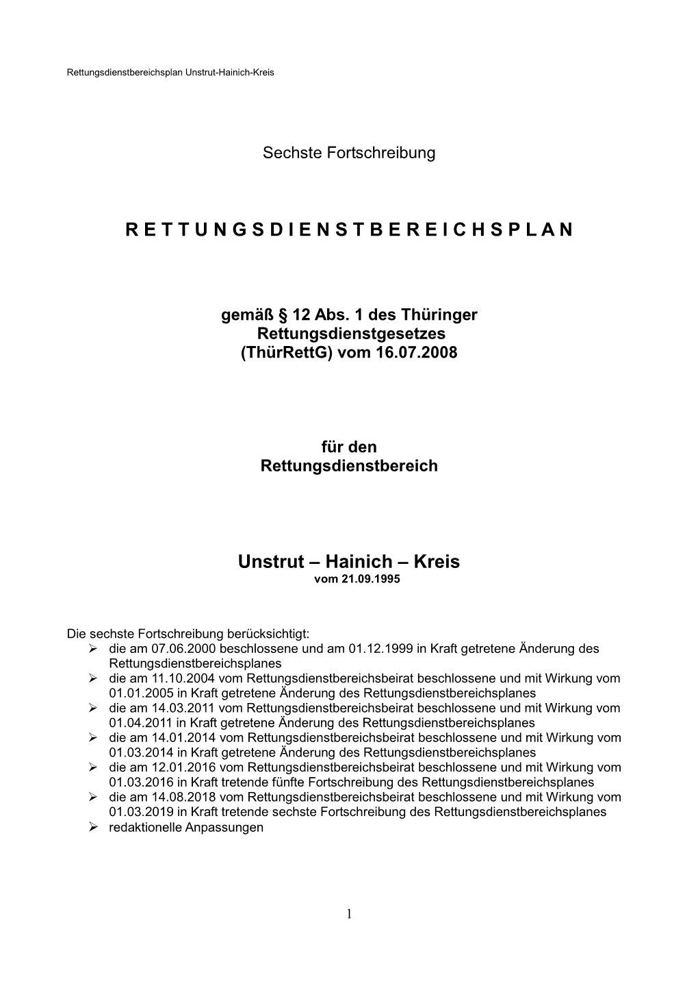 Rettungsdienstbereichsplan Für Den Unstrut