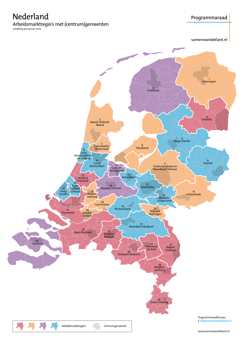 Nederland Programmaraad Arbeidsmarktregio’S Met (Centrum)Gemeenten ( Verdeling Per Januari 2021 )