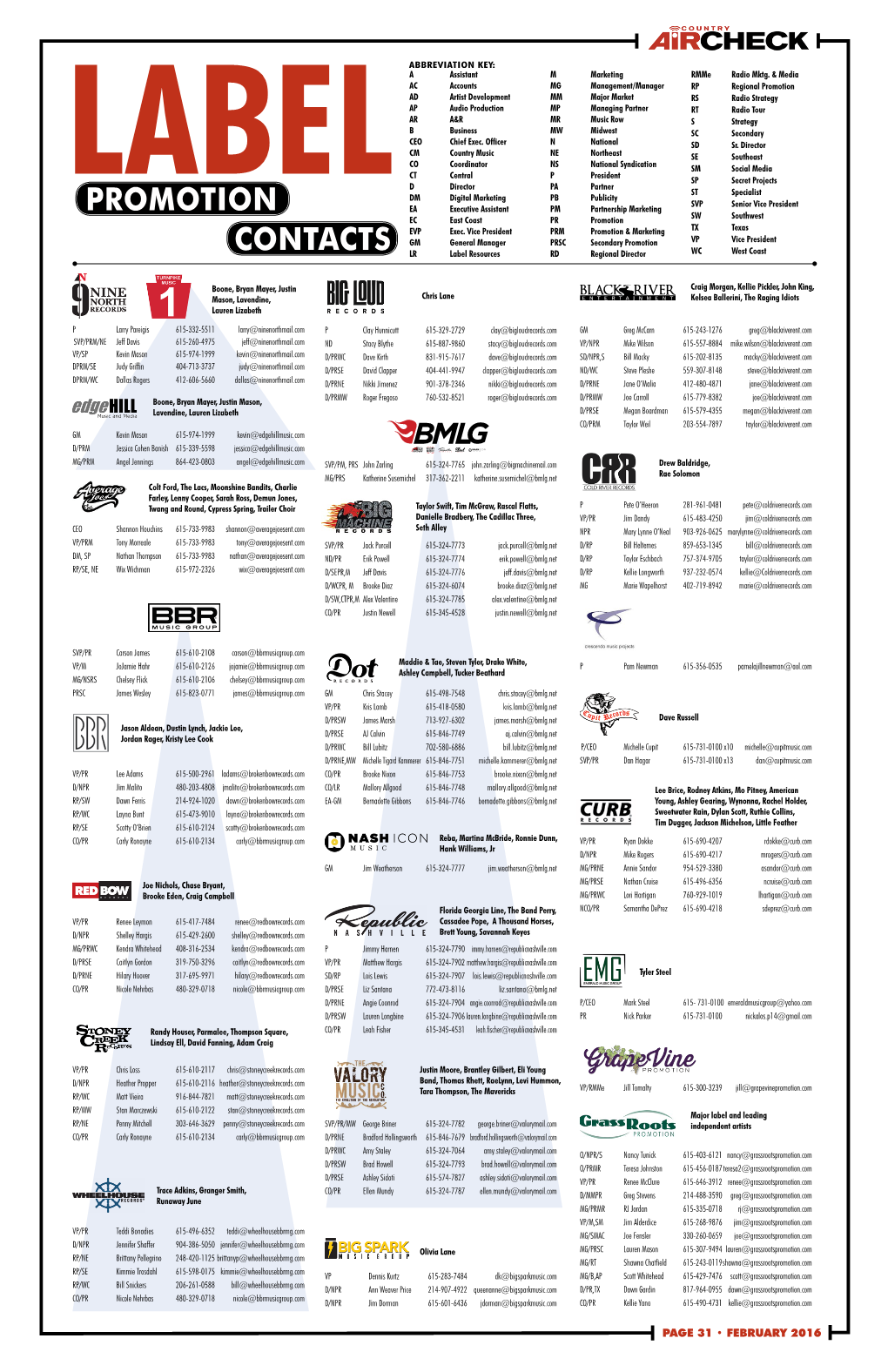 Label Promotion Contacts