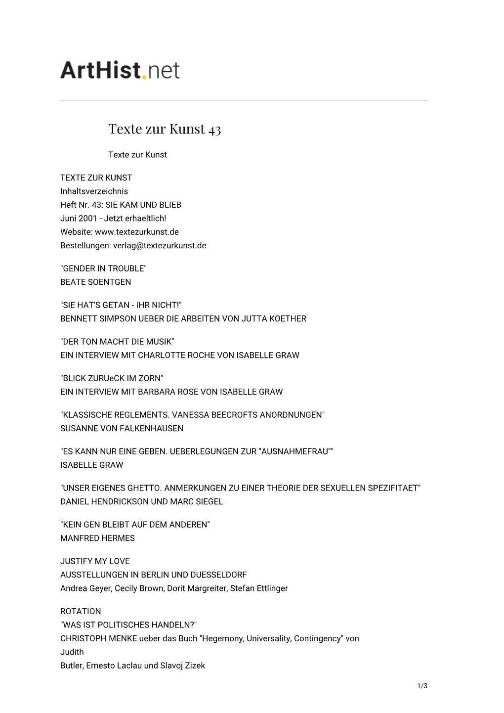 Texte Zur Kunst 43