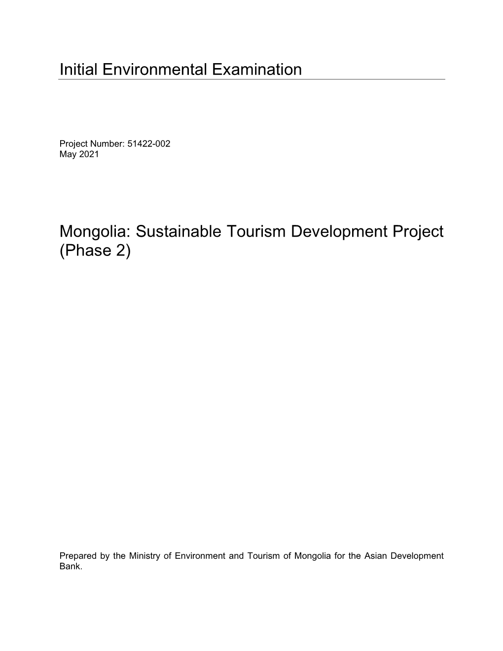 Initial Environmental Examination Mongolia: Sustainable Tourism