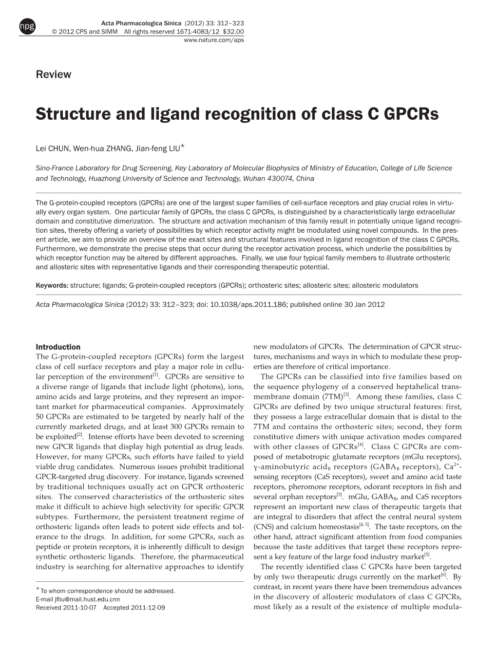 Structure and Ligand Recognition of Class C Gpcrs