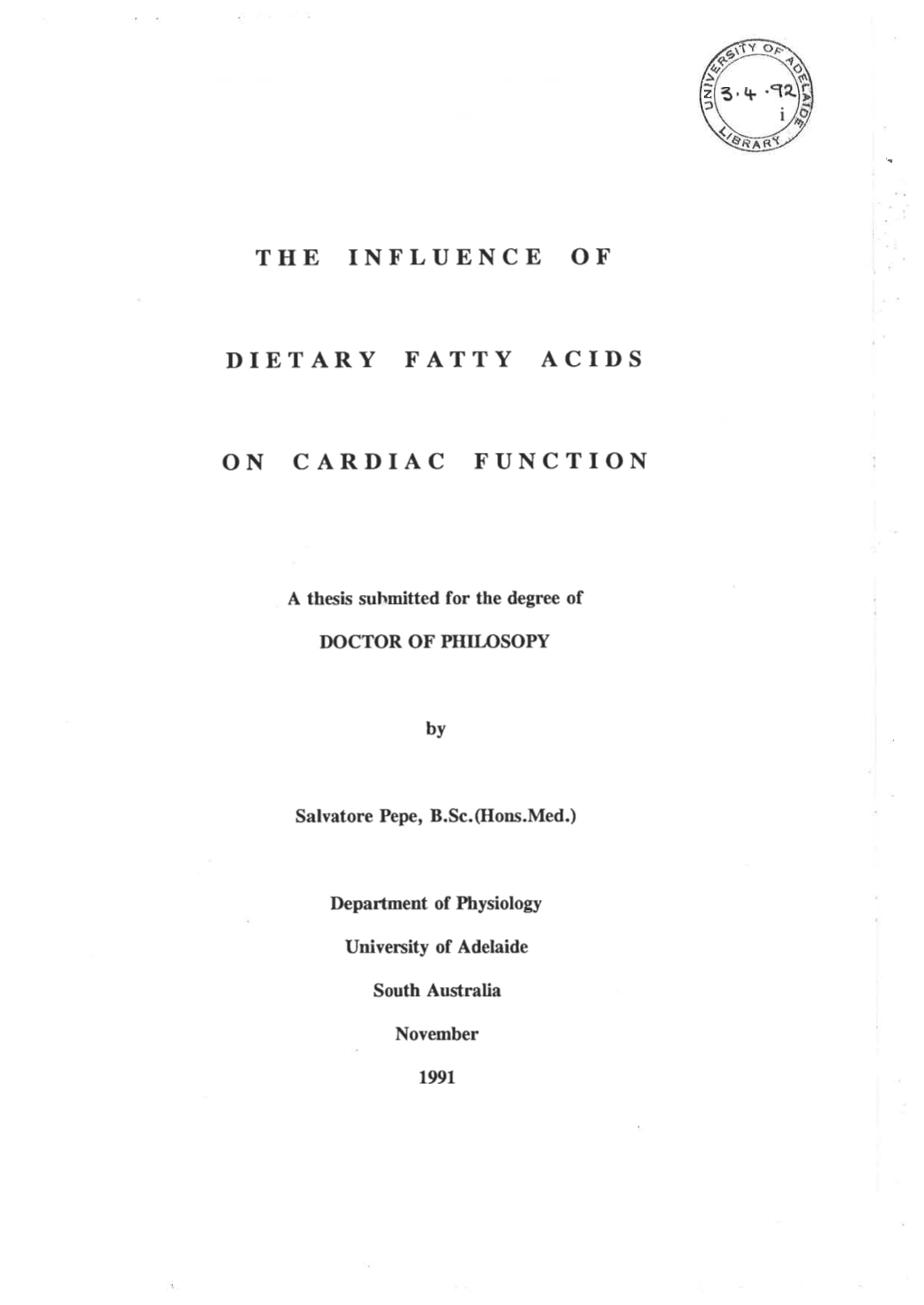 The Influence of Dietary Fatty Acids on Cardiac Function