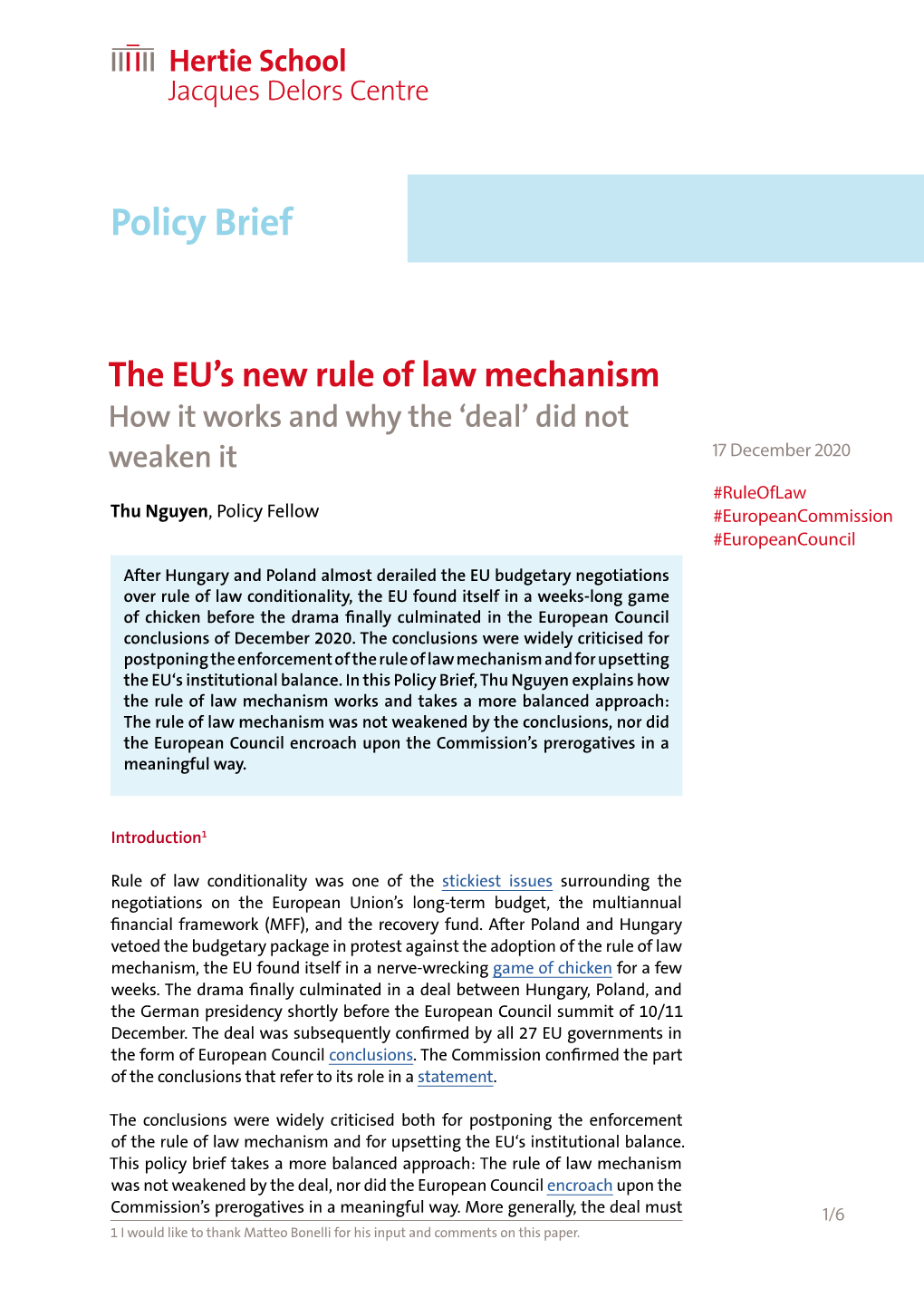 The EU's New Rule of Law Mechanism