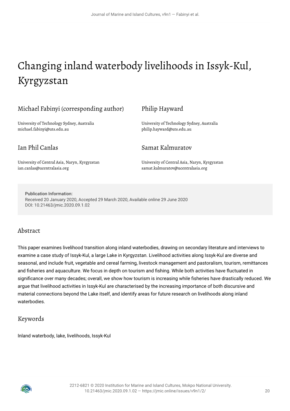 Changing Inland Waterbody Livelihoods in Issyk-Kul, Kyrgyzstan