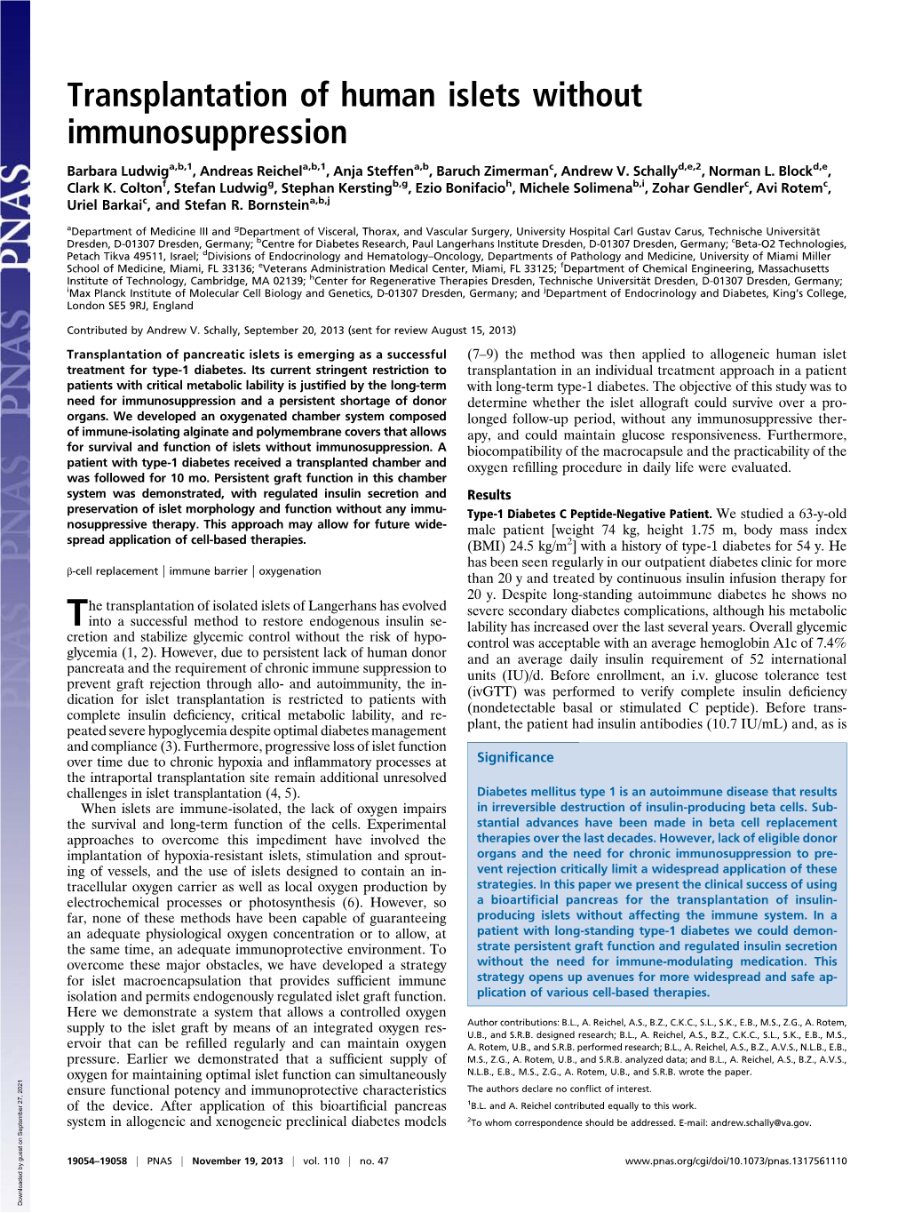 Transplantation of Human Islets Without Immunosuppression