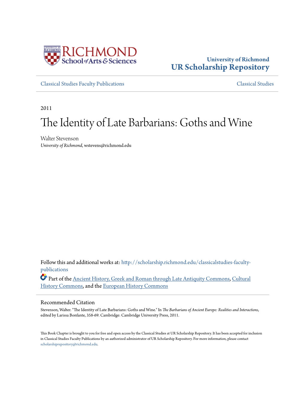 Goths and Wine Walter Stevenson University of Richmond, Wstevens@Richmond.Edu