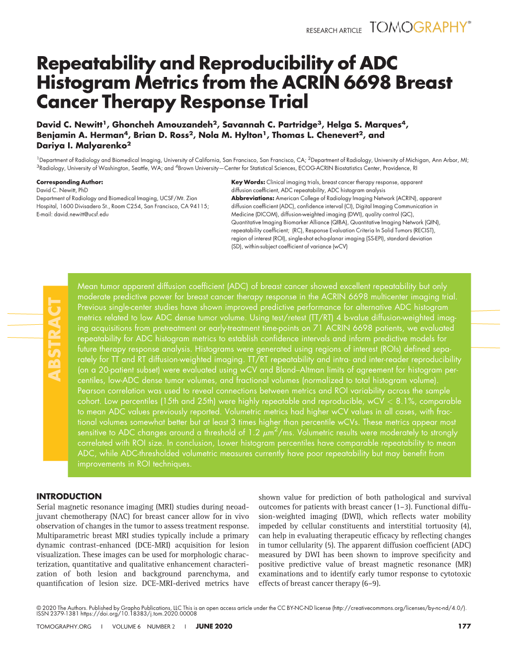 Repeatability and Reproducibility of ADC Histogram Metrics from the ACRIN 6698 Breast Cancer Therapy Response Trial