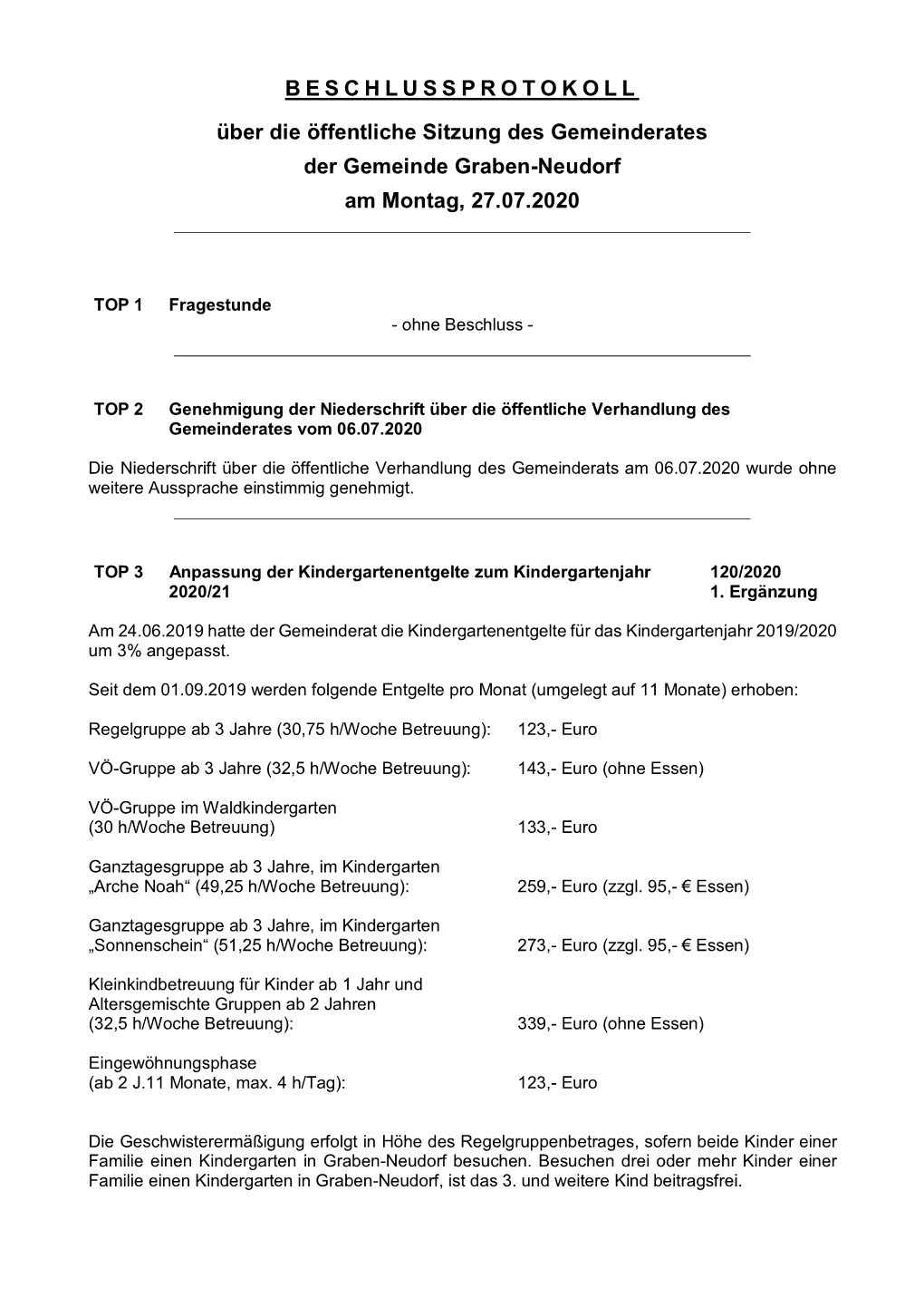 Beschlussprotokoll Vom 27.07.2020