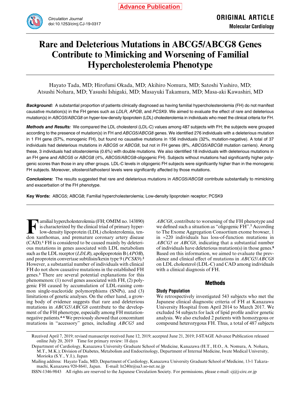 Rare and Deleterious Mutations in ABCG5/ABCG8 Genes Contribute to Mimicking and Worsening of Familial Hypercholesterolemia Phenotype