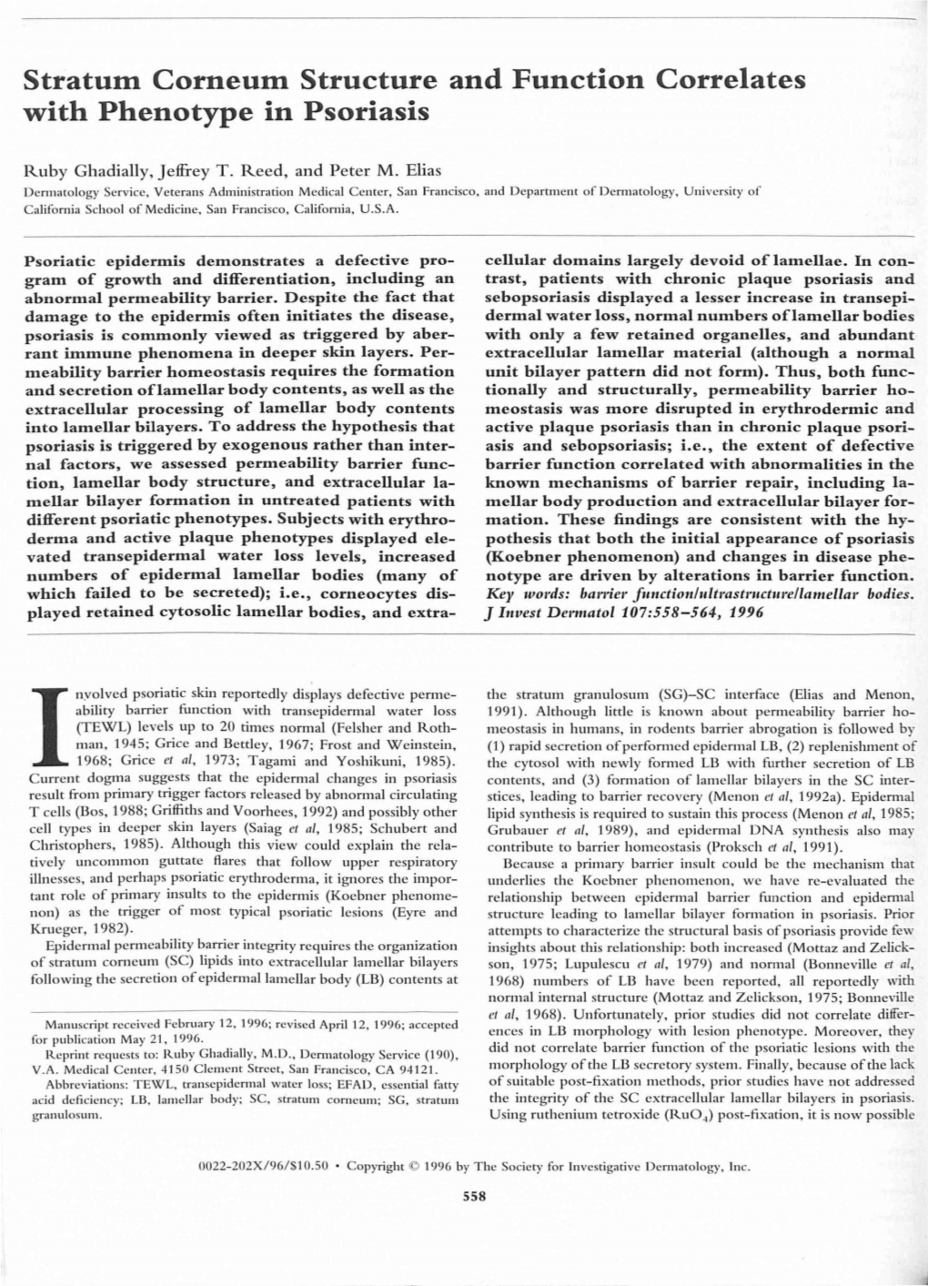 Stratum Corneum Structure and Function Correlates with Phenotype in Psoriasis