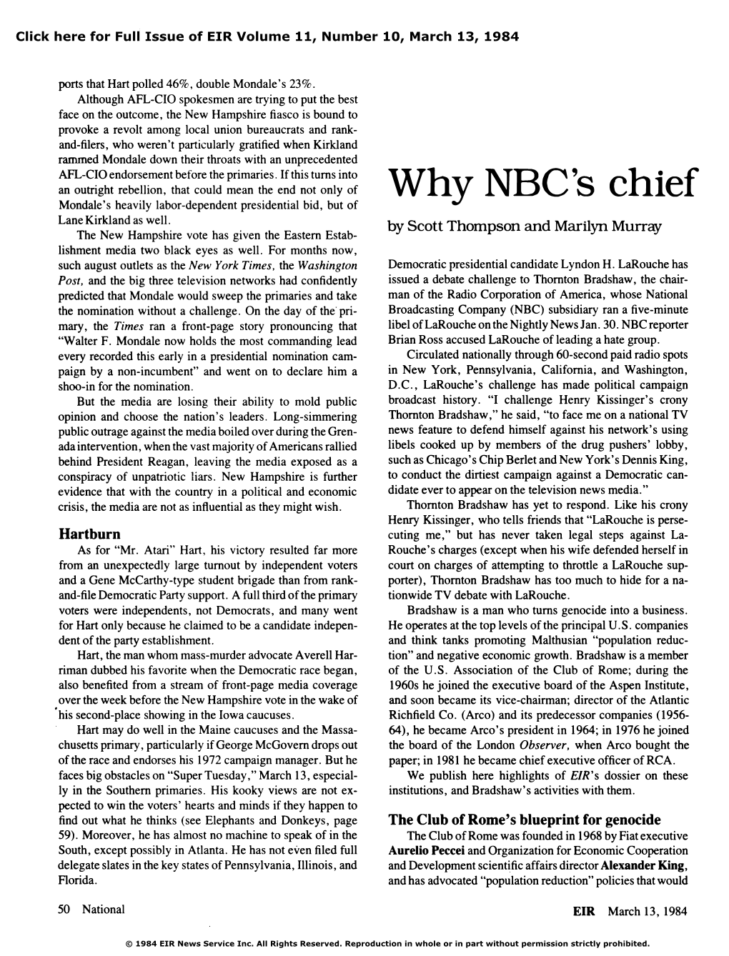 Why NBC's Chief Fears Larouche