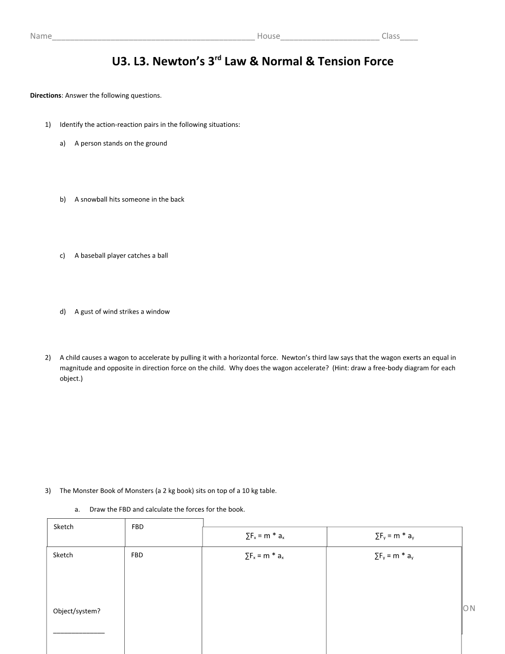 U3. L3. Newton S 3Rd Law & Normal & Tension Force