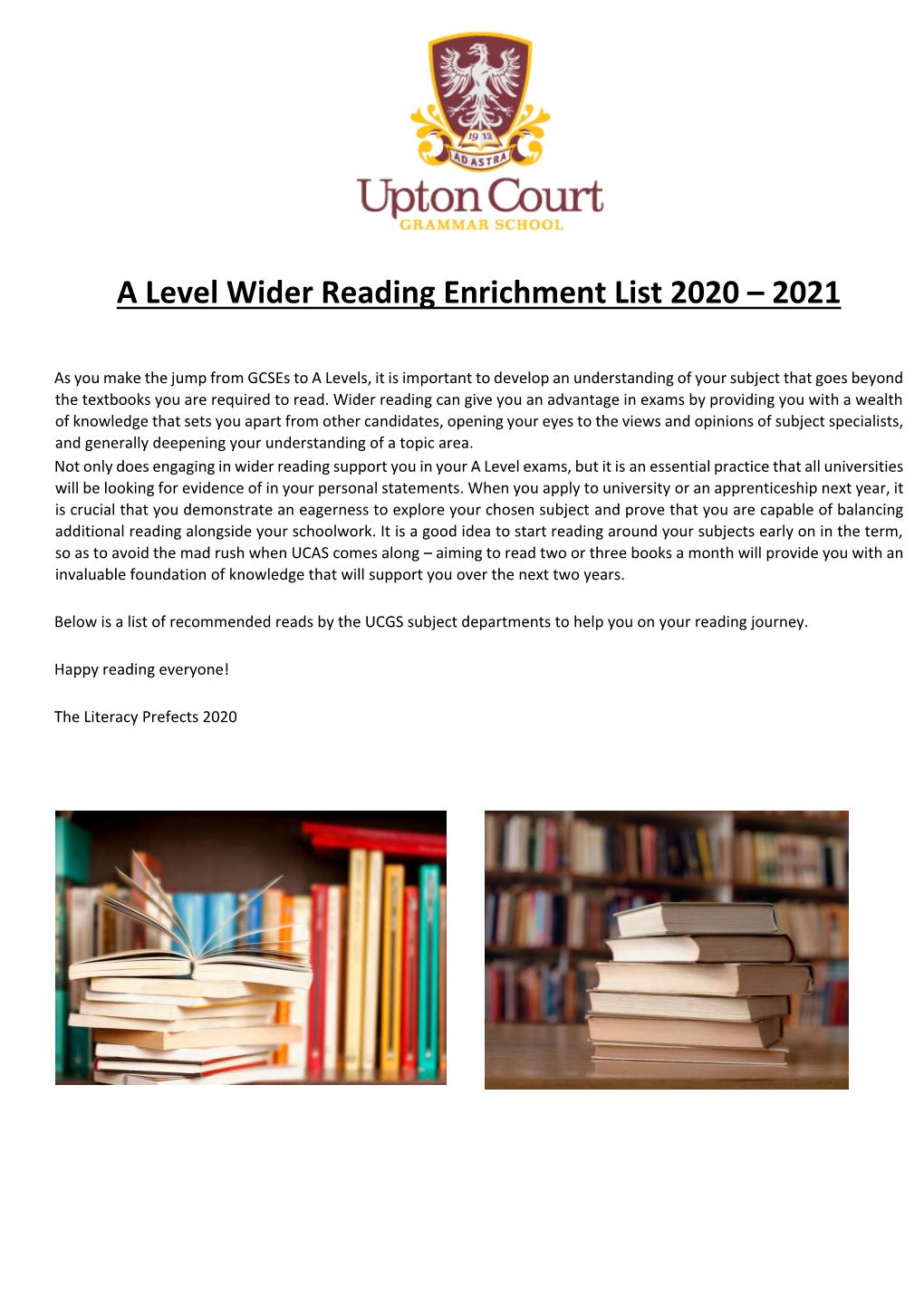 Reading Enrichment List 2020-2021