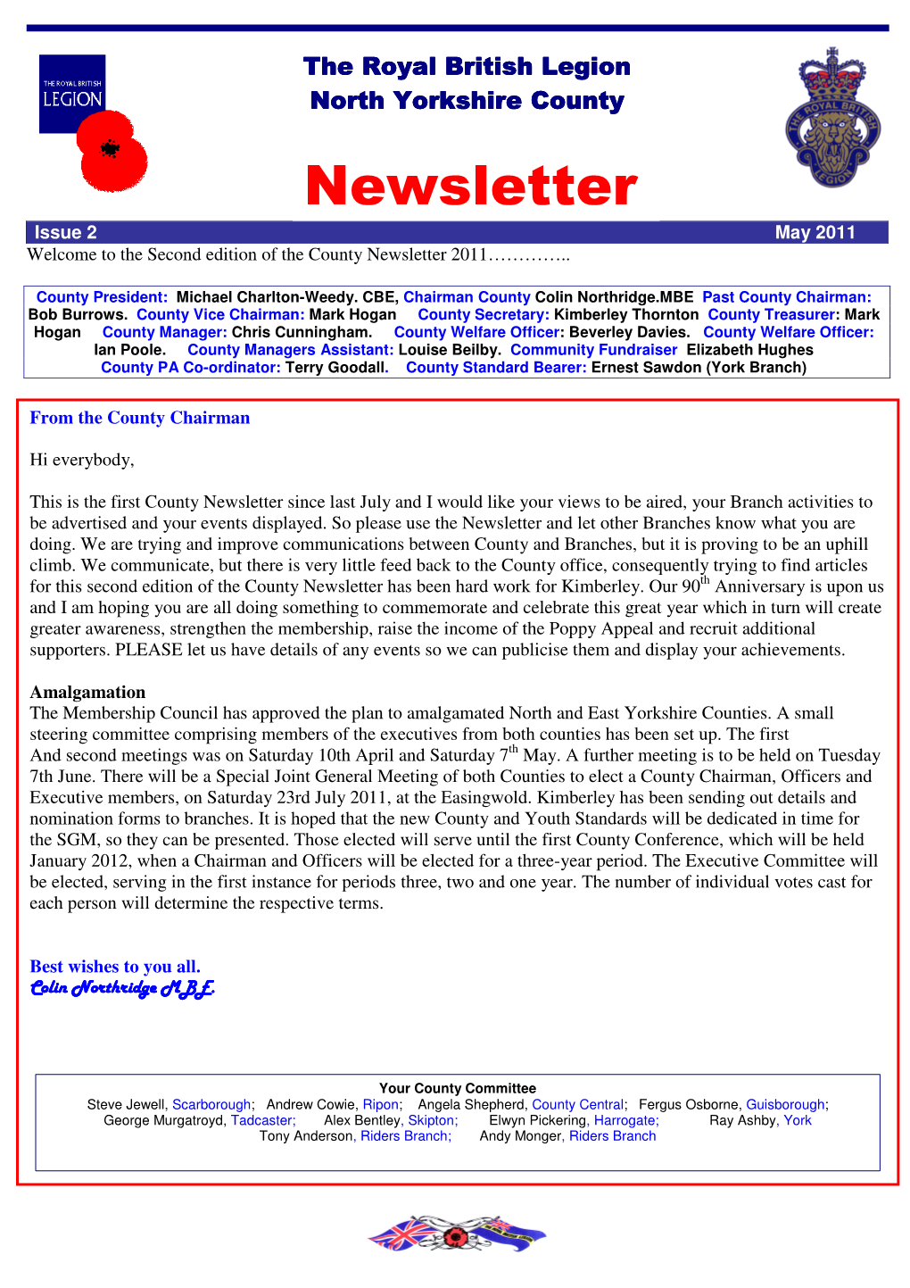 Newsletter Issue 2 May 2011 Welcome to the Second Edition of the County Newsletter 2011…………