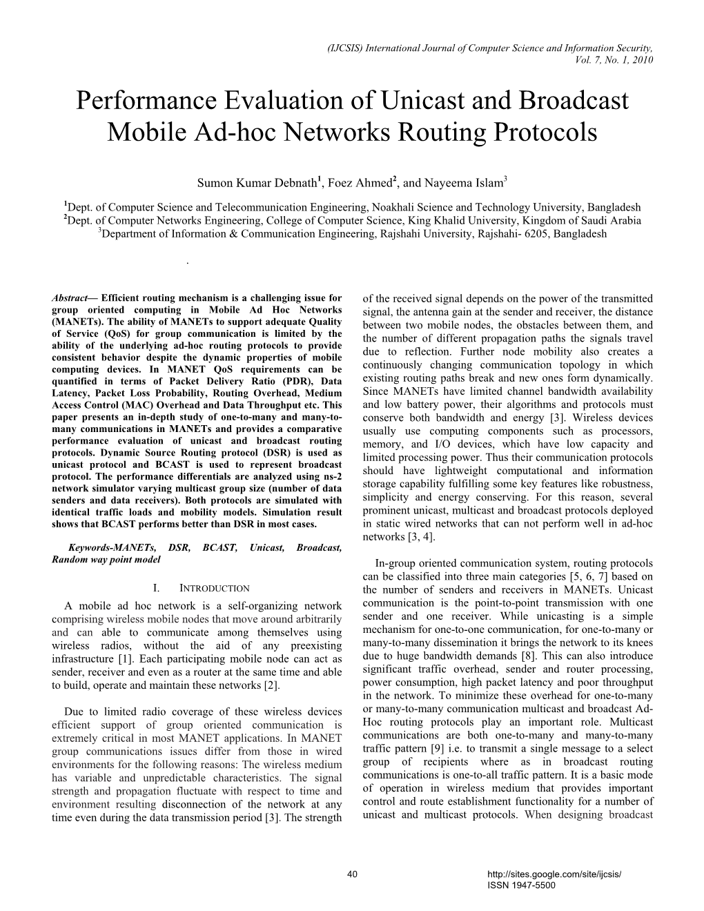 Performance Evaluation of Unicast and Broadcast Mobile Ad-Hoc Networks Routing Protocols
