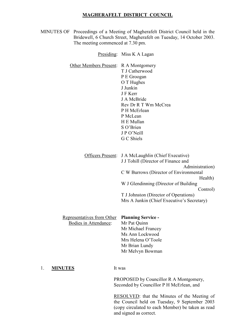 MAGHERAFELT DISTRICT COUNCIL MINUTES of Proceedings of A