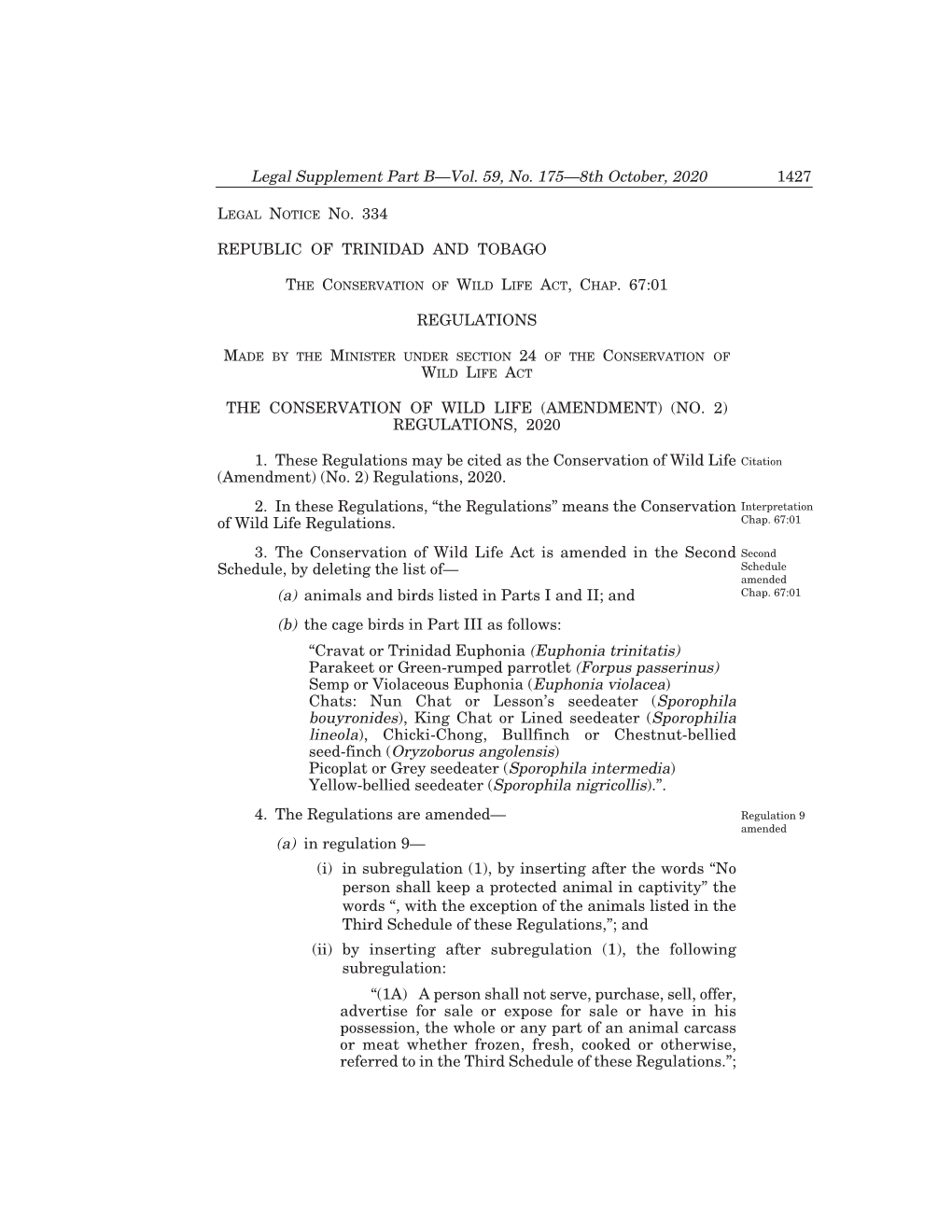 Legal Notice No. 334, Vol. 59, No. 175, 8Th October, 2020