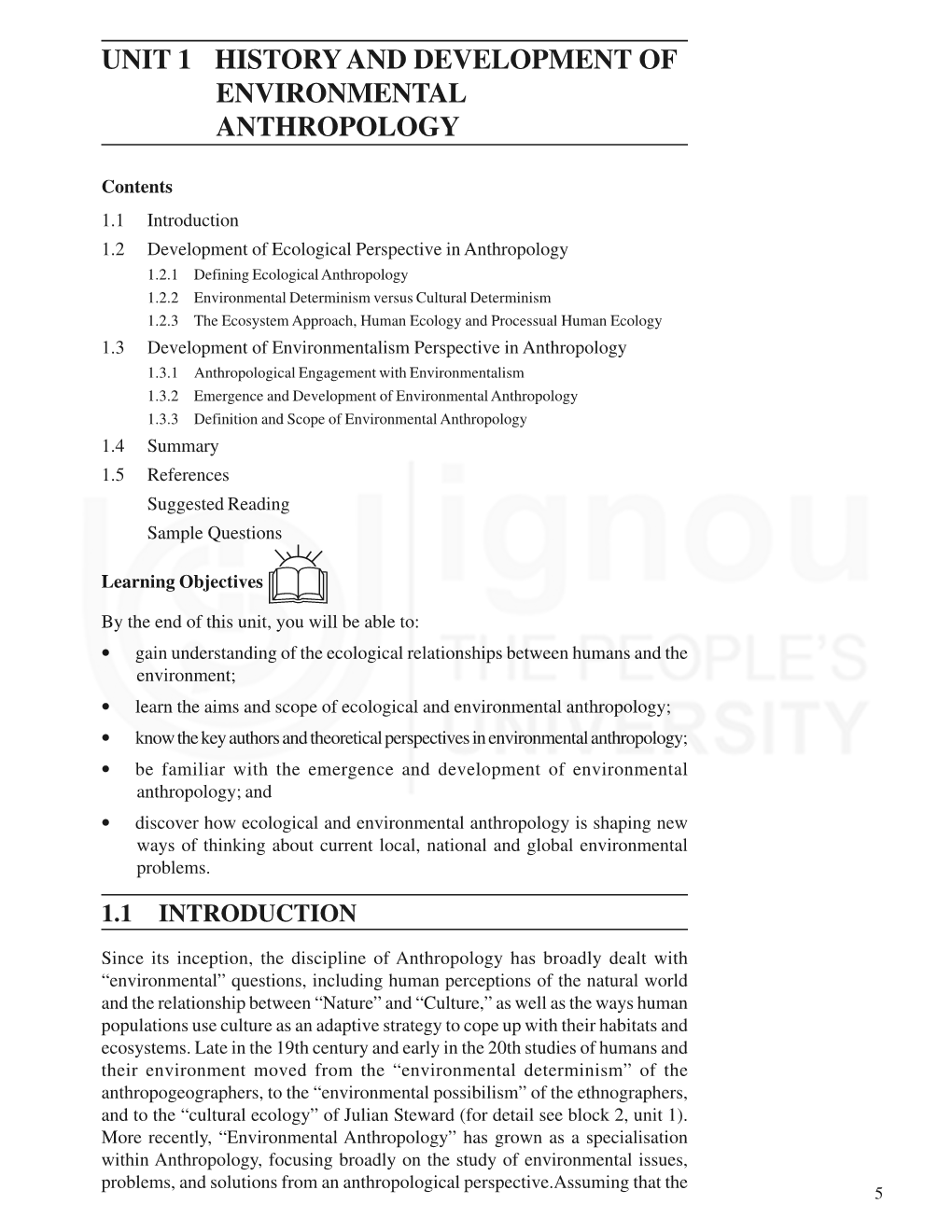 UNIT 1 HISTORY and DEVELOPMENT of Environmental ENVIRONMENTAL Anthropology ANTHROPOLOGY