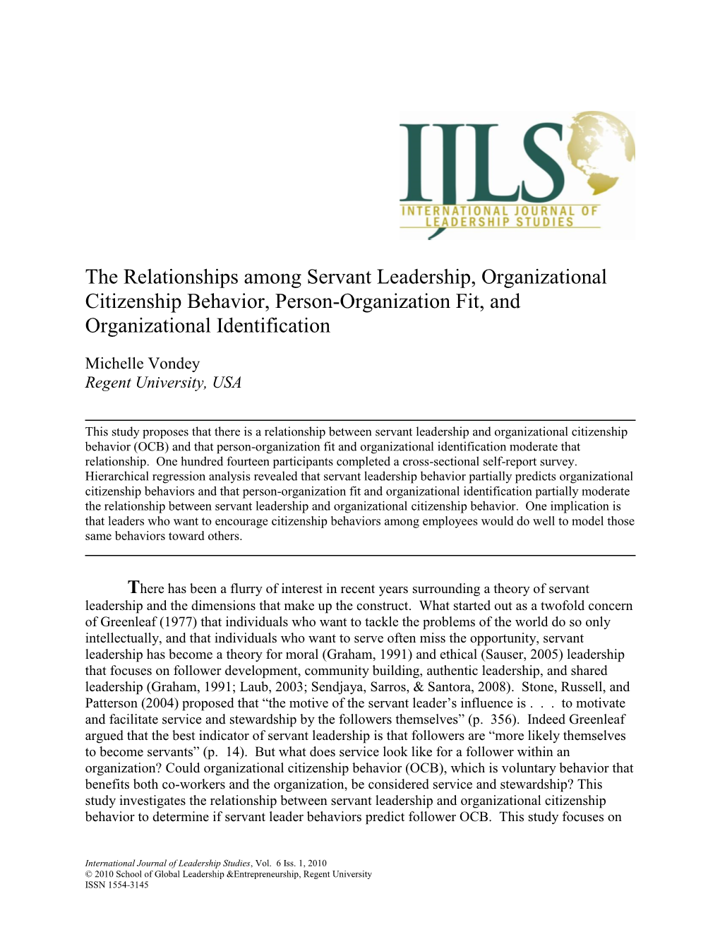 The Relationships Among Servant Leadership, Organizational Citizenship Behavior, Person-Organization Fit, and Organizational Identification