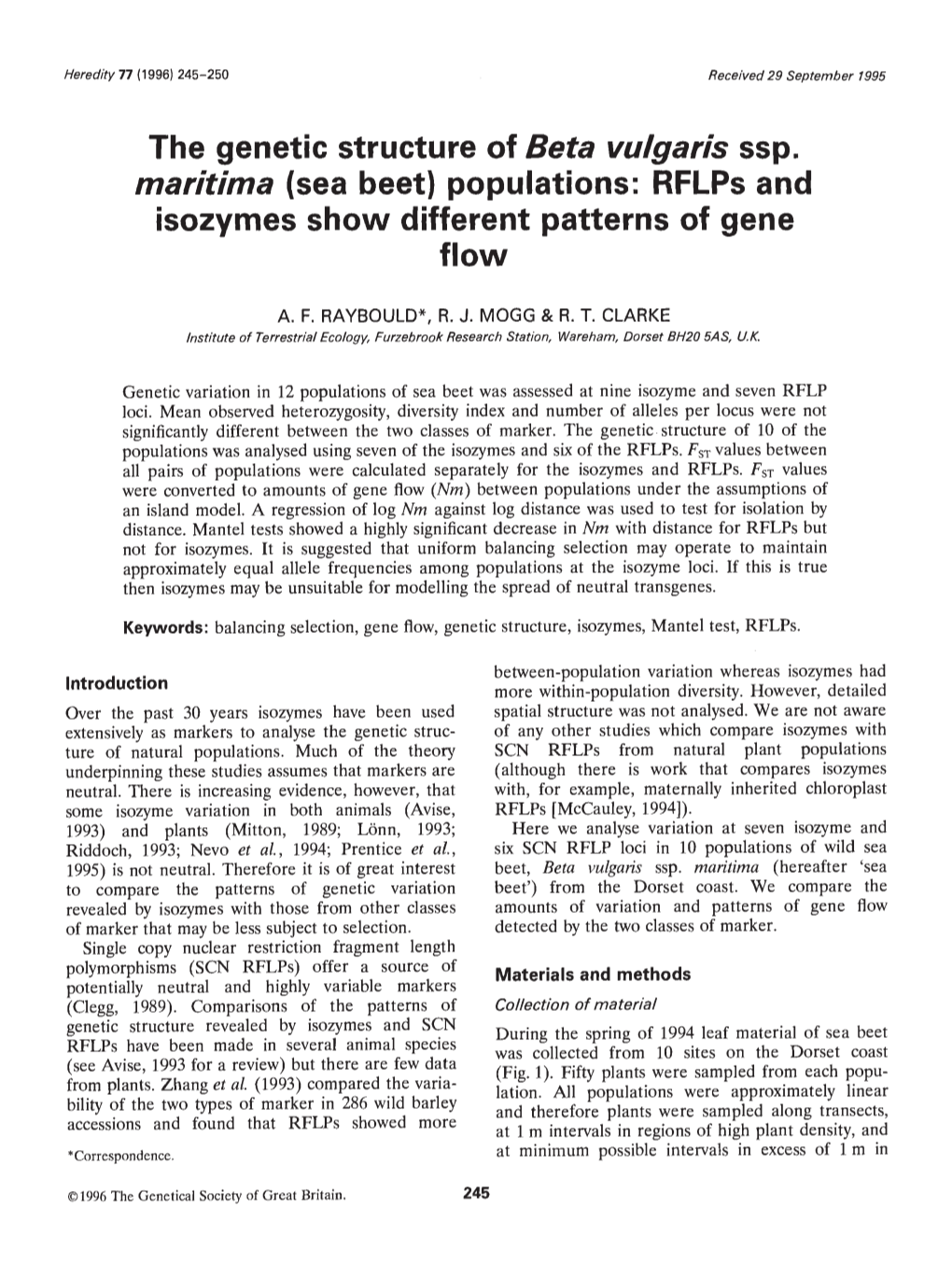 Isozymes Show Different Patterns of Gene Flow