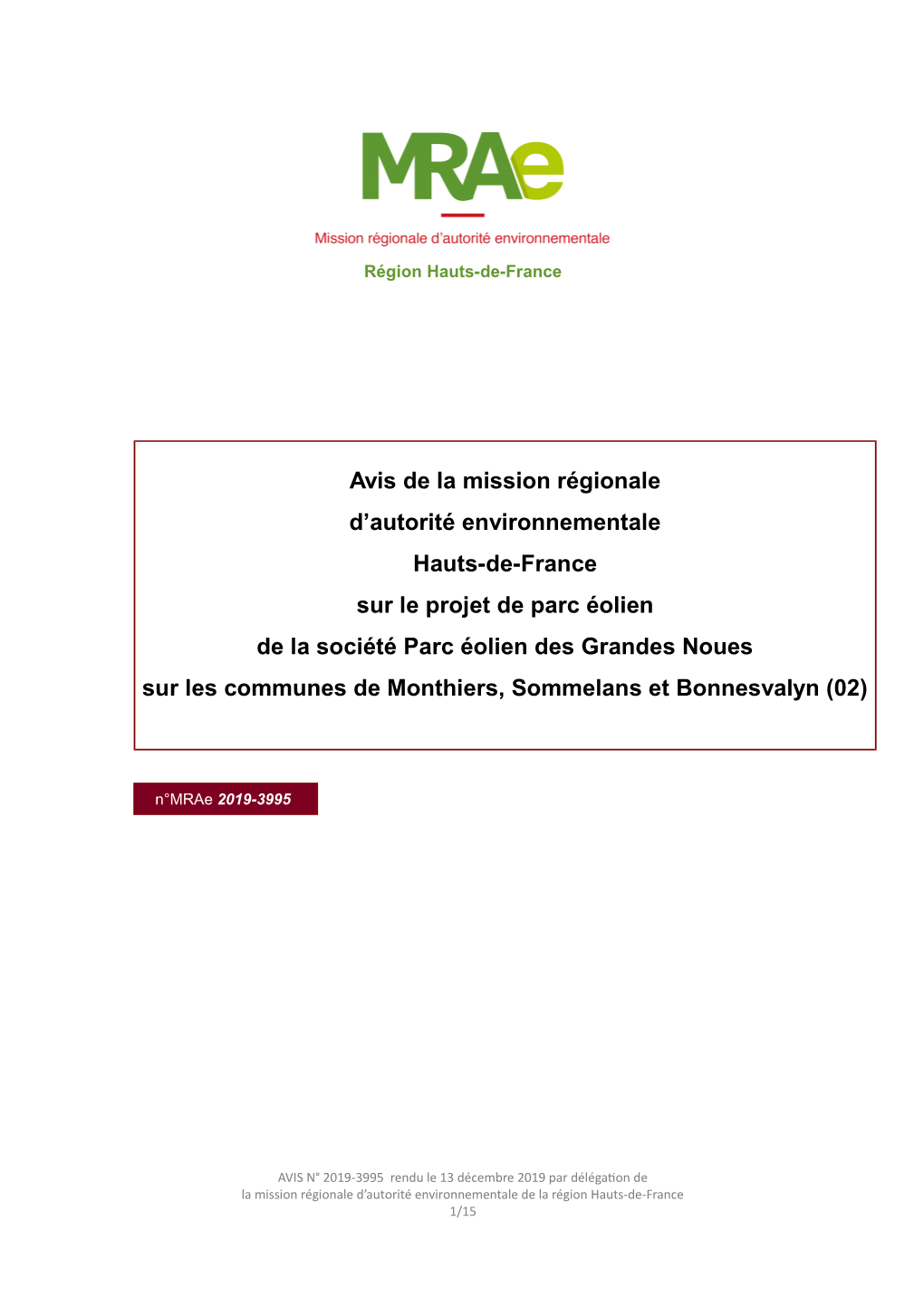 'Avis De L'autorité Environnementale