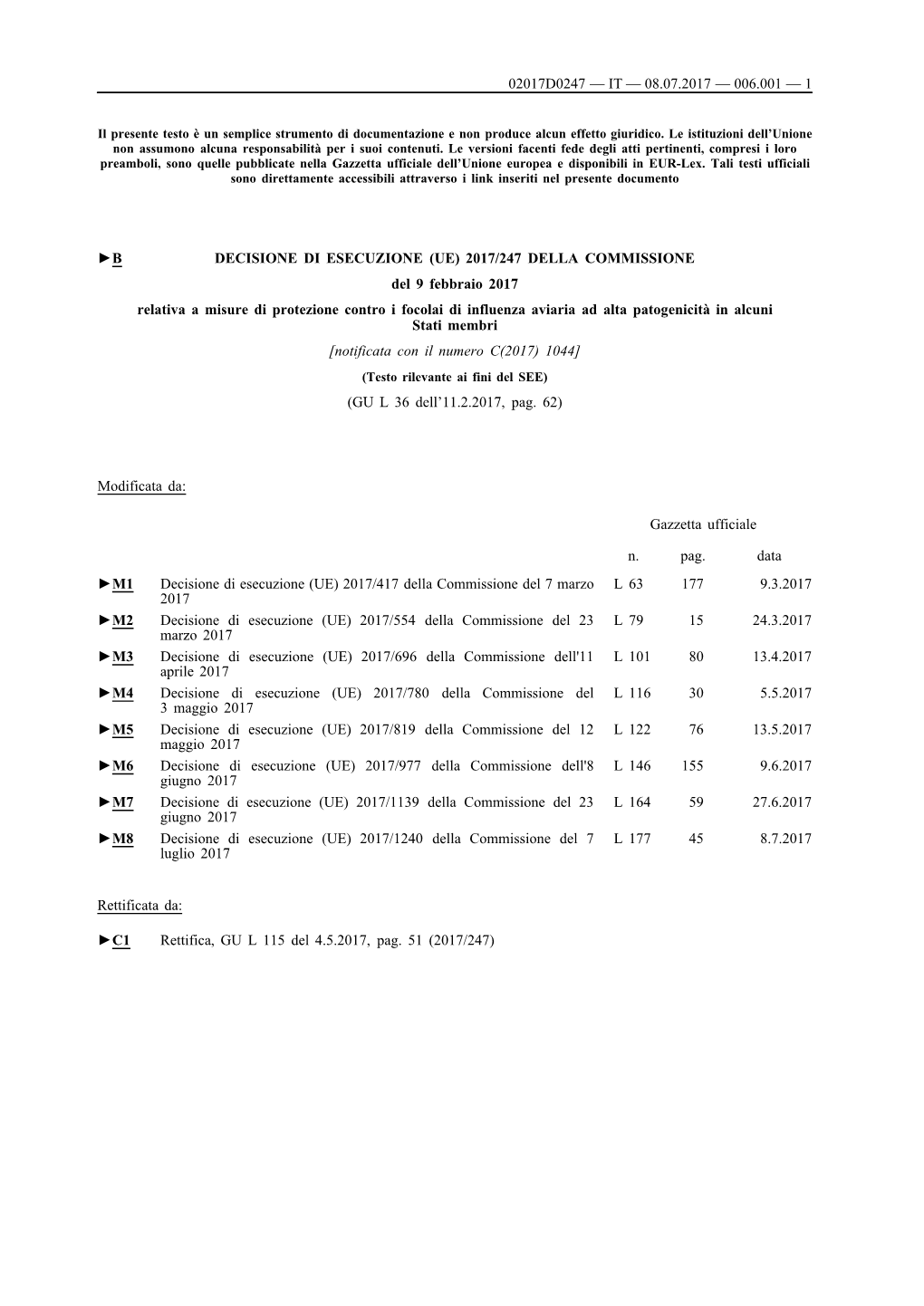 B Decisione Di Esecuzione (Ue) 2017/247 Della