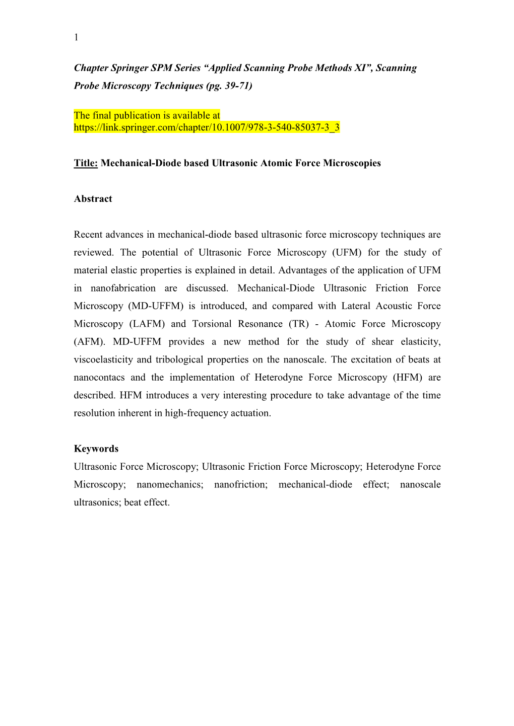 Mechanical Diode Based Ultrasonic Atomic Force Microscopy