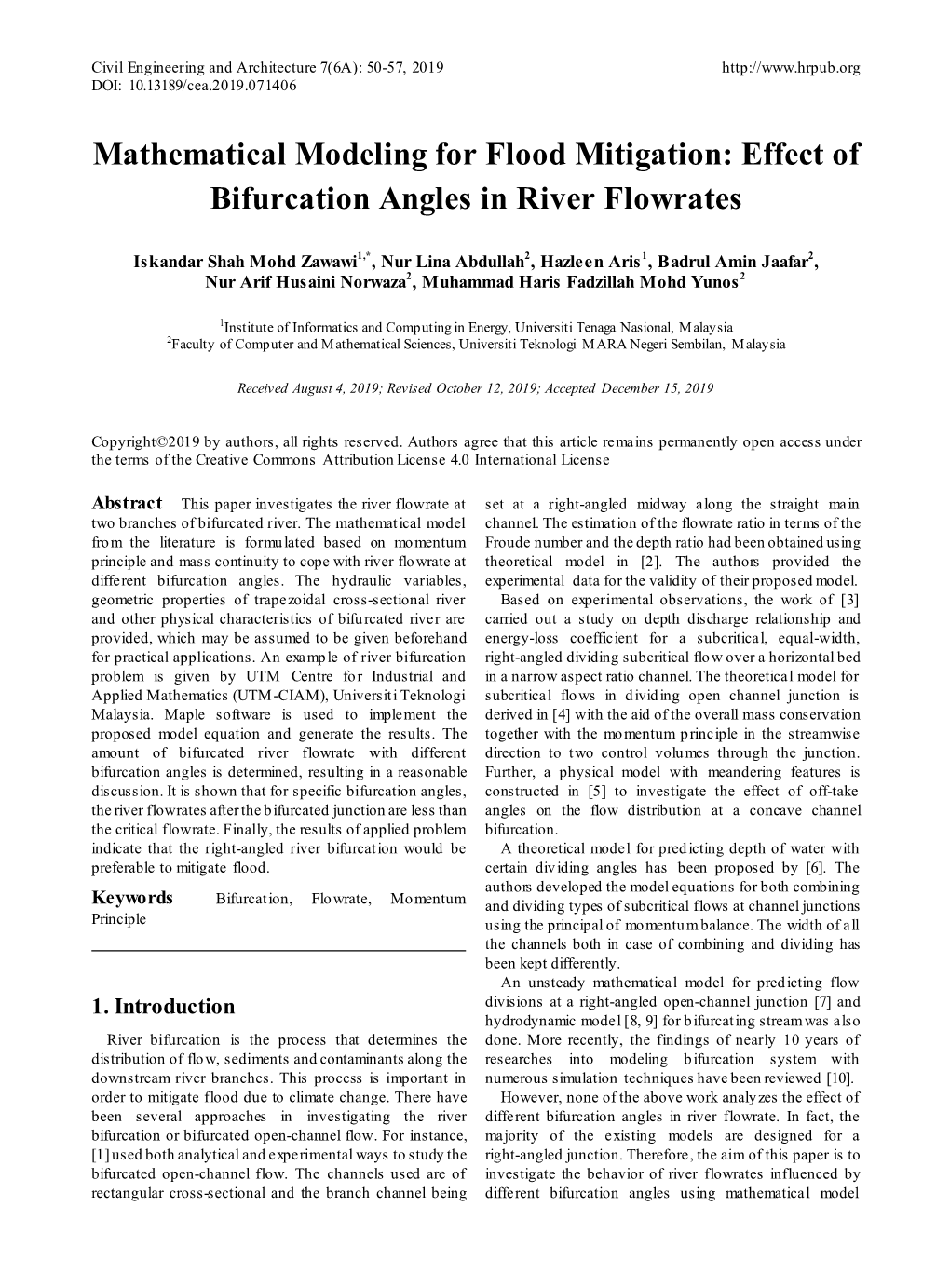 Mathematical Modeling for Flood Mitigation: Effect of Bifurcation Angles in River Flowrates