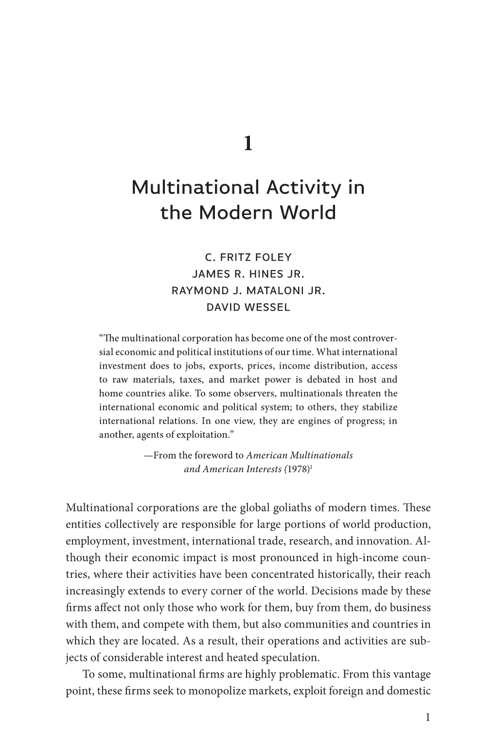 Multi National Activity in the Modern World