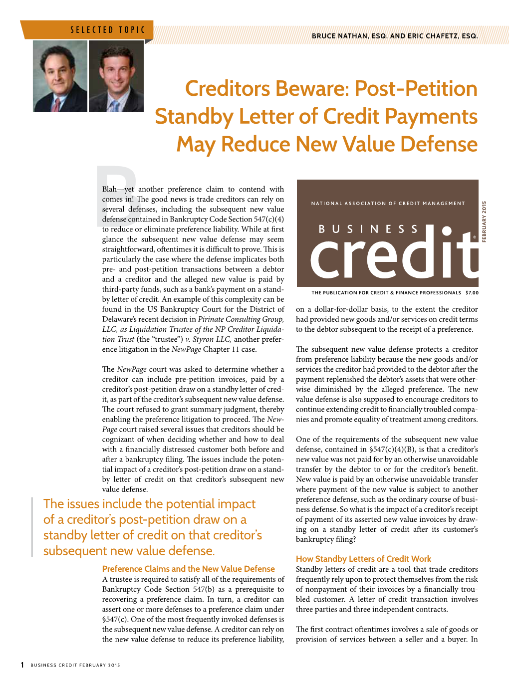 Post-Petition Standby Letter of Credit Payments May Reduce New Value Defense