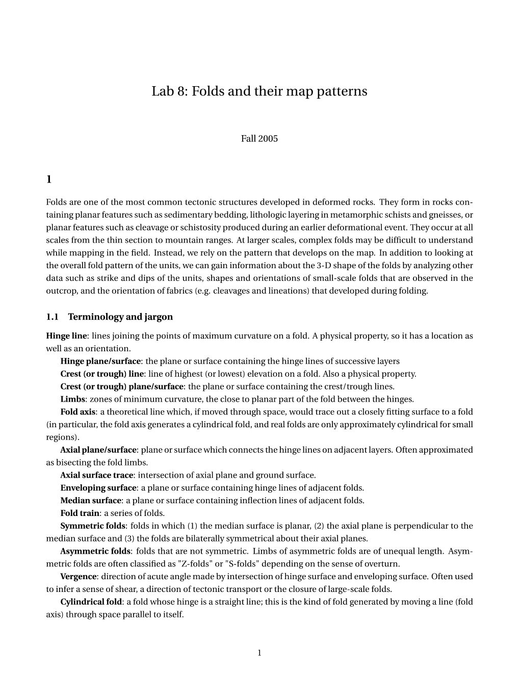 Lab 8: Folds and Their Map Patterns