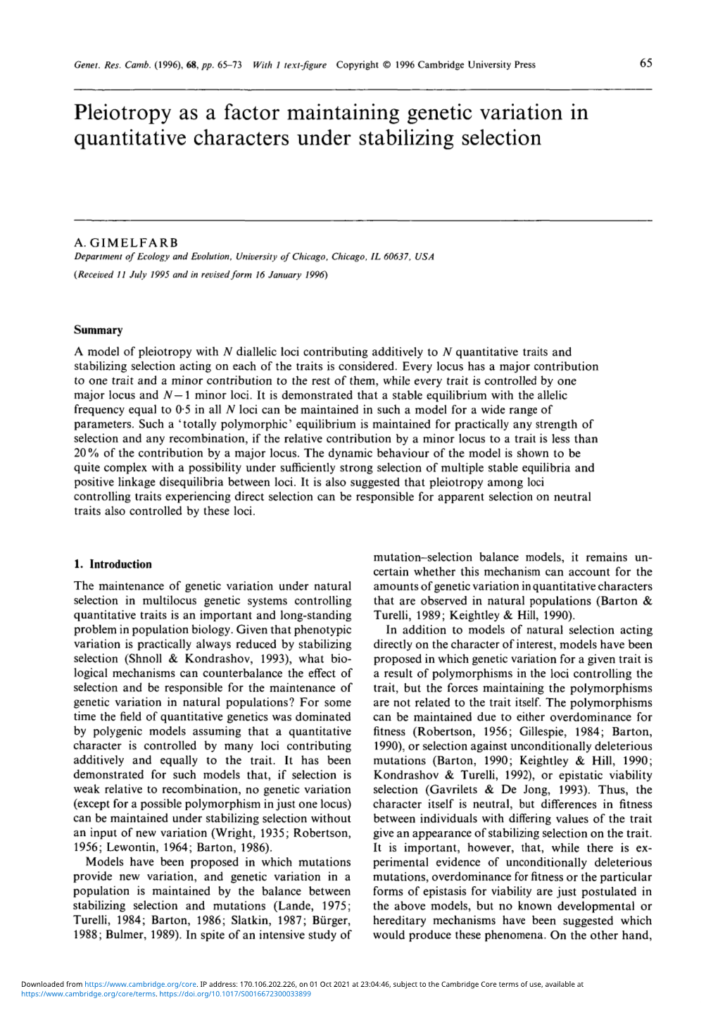 Pleiotropy As a Factor Maintaining Genetic Variation in Quantitative Characters Under Stabilizing Selection