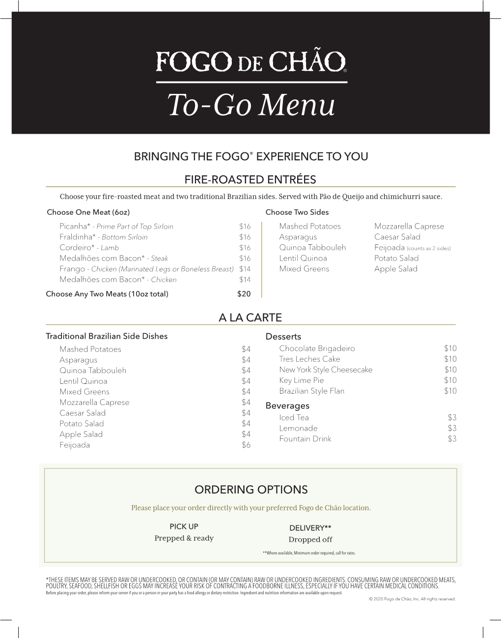 Fogo To-Go Menu