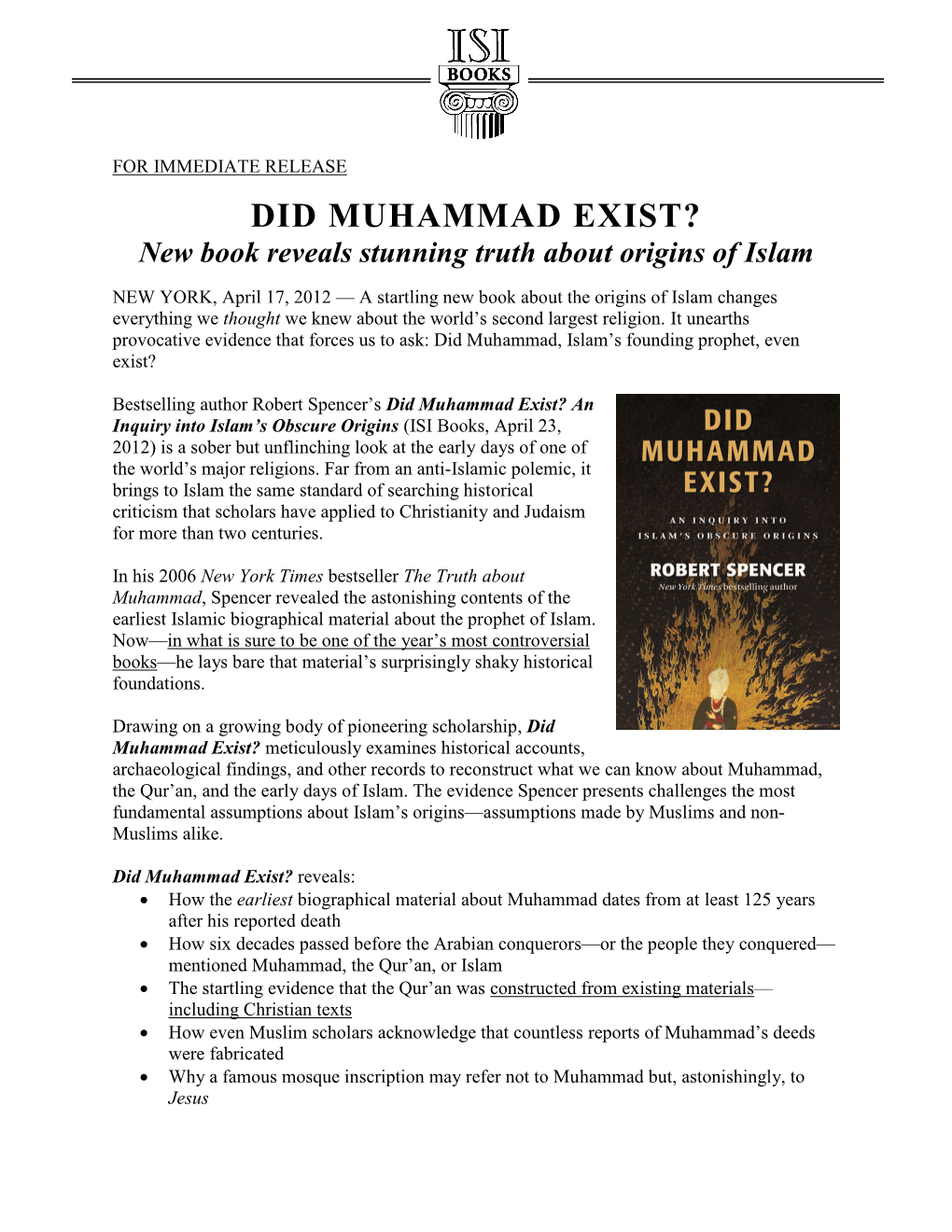 DID MUHAMMAD EXIST? New Book Reveals Stunning Truth About Origins of Islam