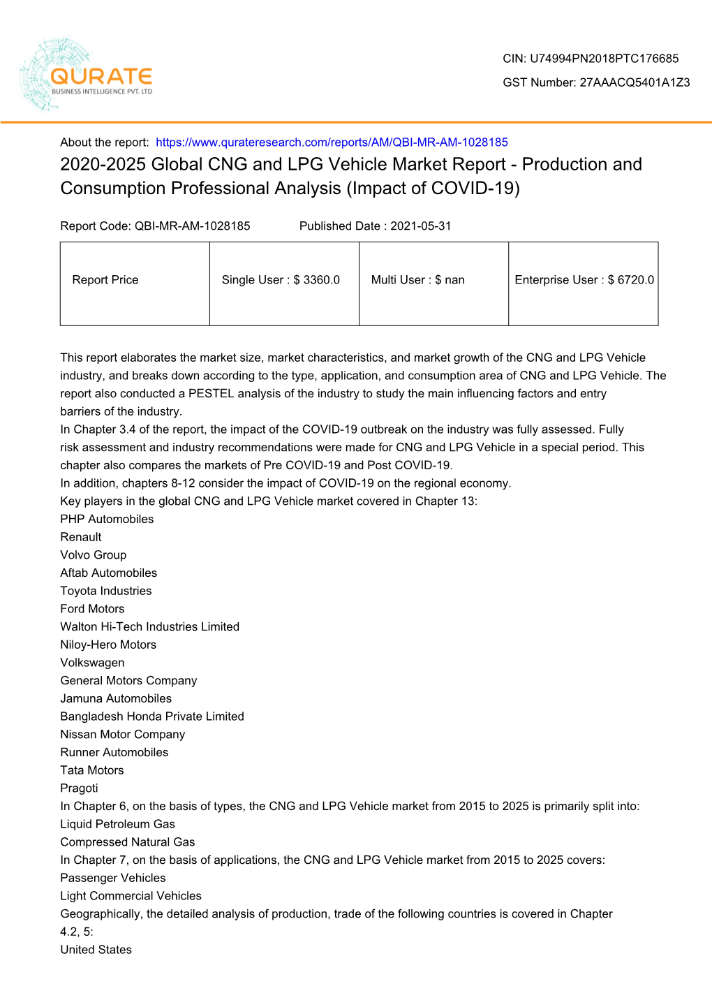 2020-2025 Global CNG and LPG Vehicle Market Report - Production and Consumption Professional Analysis (Impact of COVID-19)