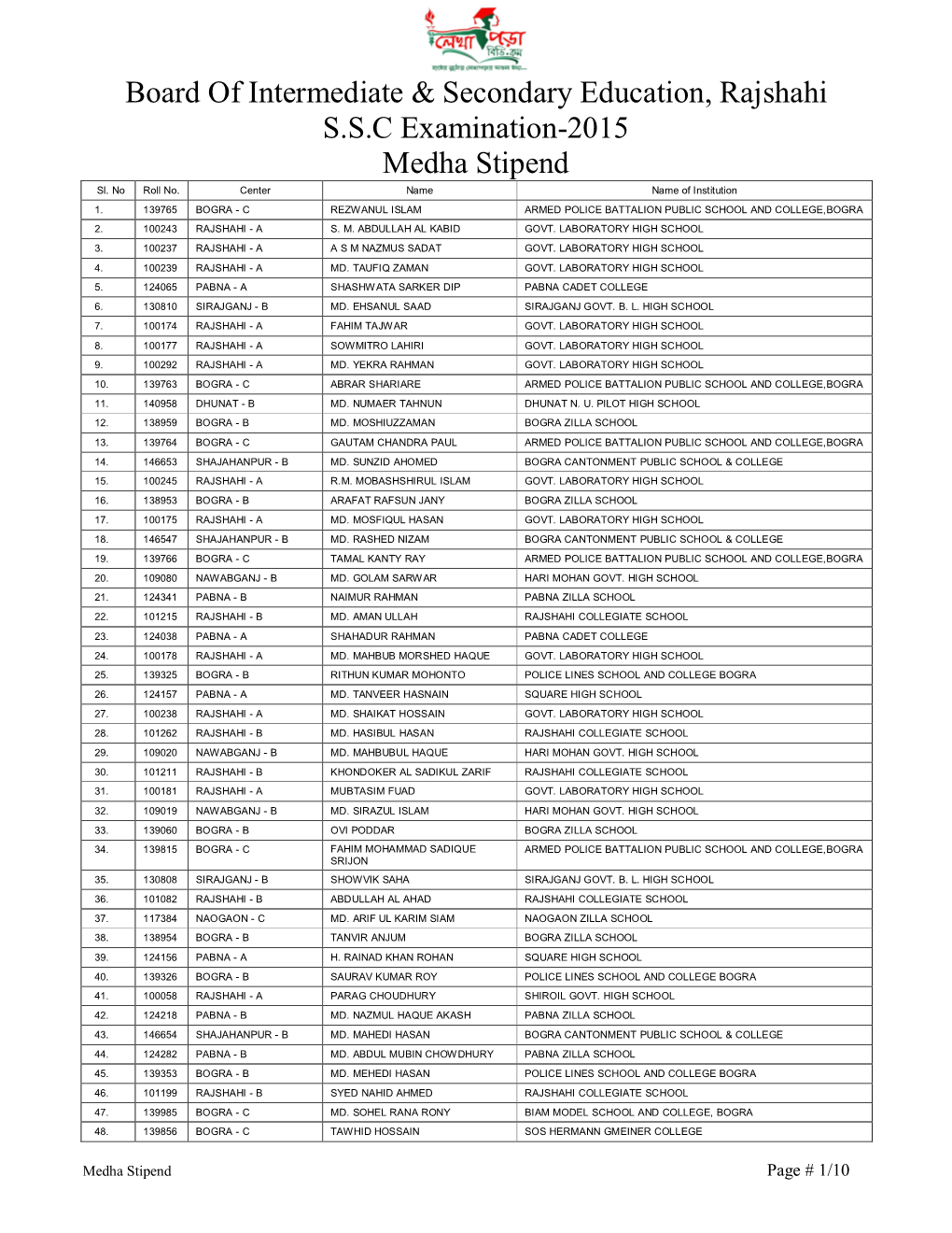 Board of Intermediate & Secondary Education, Rajshahi S.S.C
