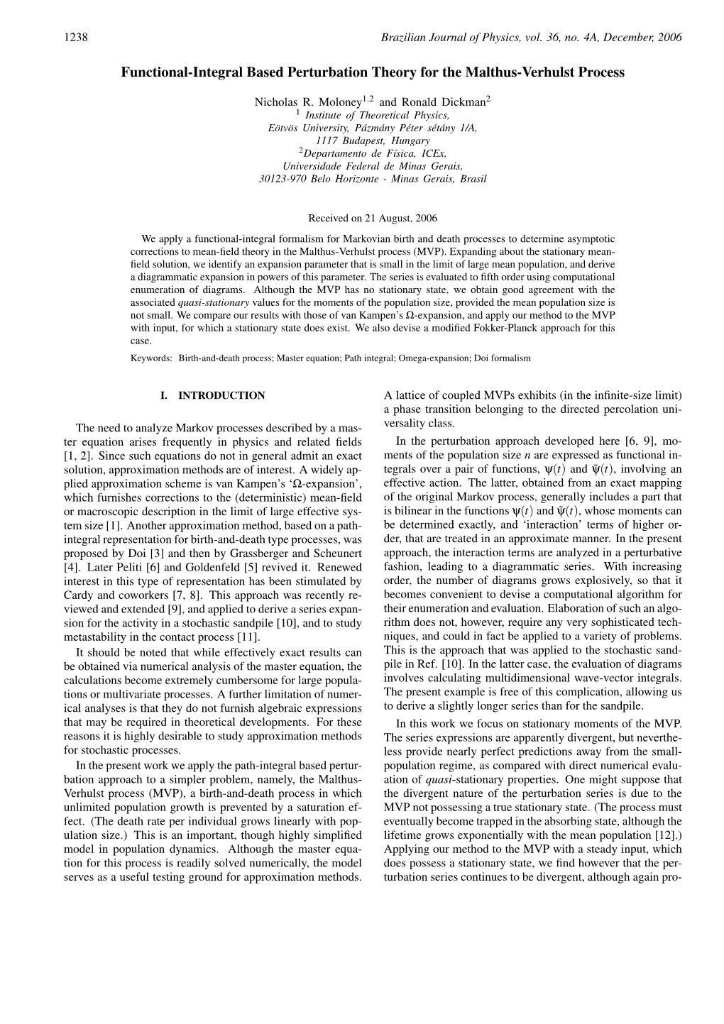 Functional-Integral Based Perturbation Theory for the Malthus-Verhulst Process