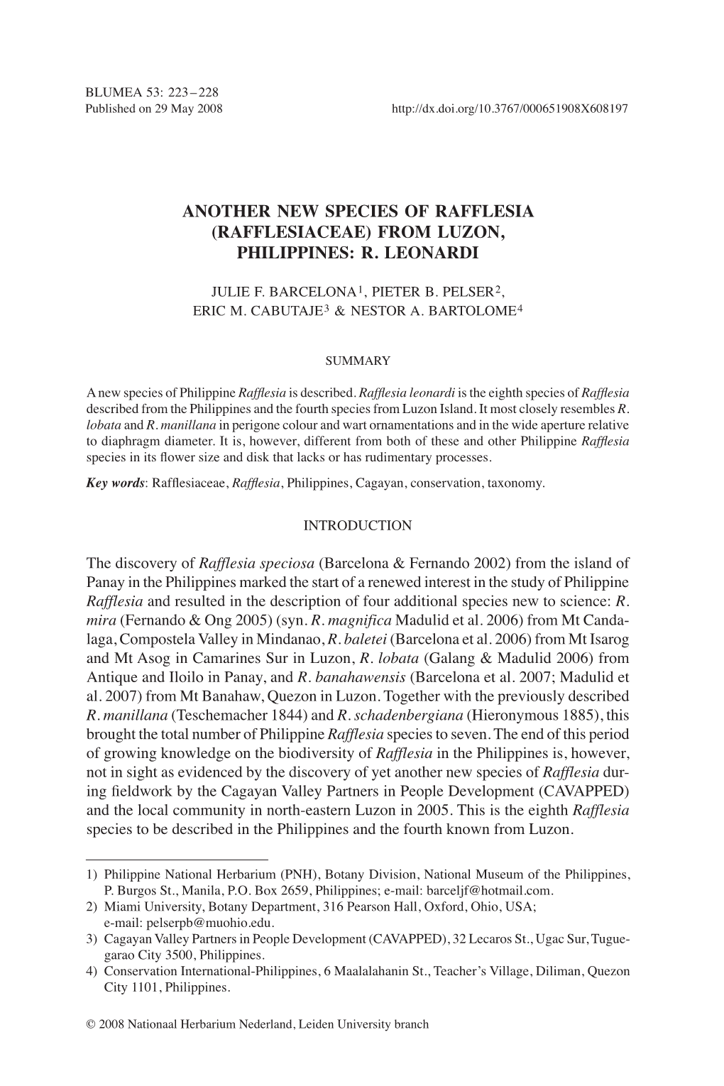 Another New Species of RAFFLESIA (Rafflesiaceae) from LUZON, PHILIPPINES: R