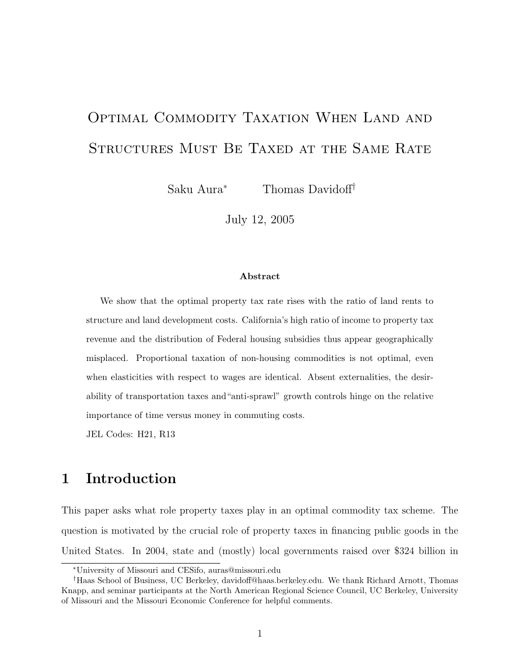 Optimal Commodity Taxation When Land and Structures Must Be Taxed